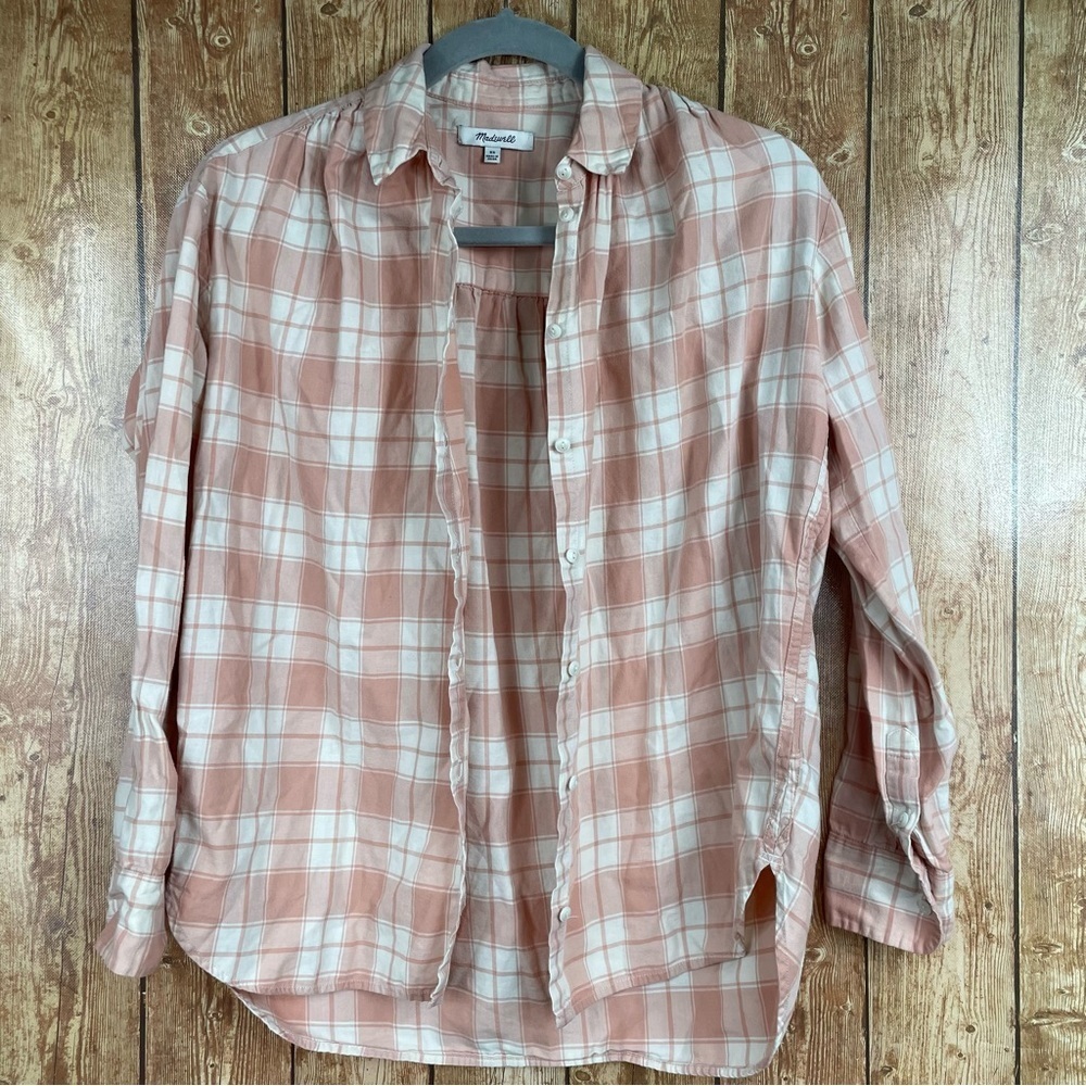 Madewell Central Long Sleeve Button Down Shirt in Pink Danville Plaid size xs - Picture 15 of 16